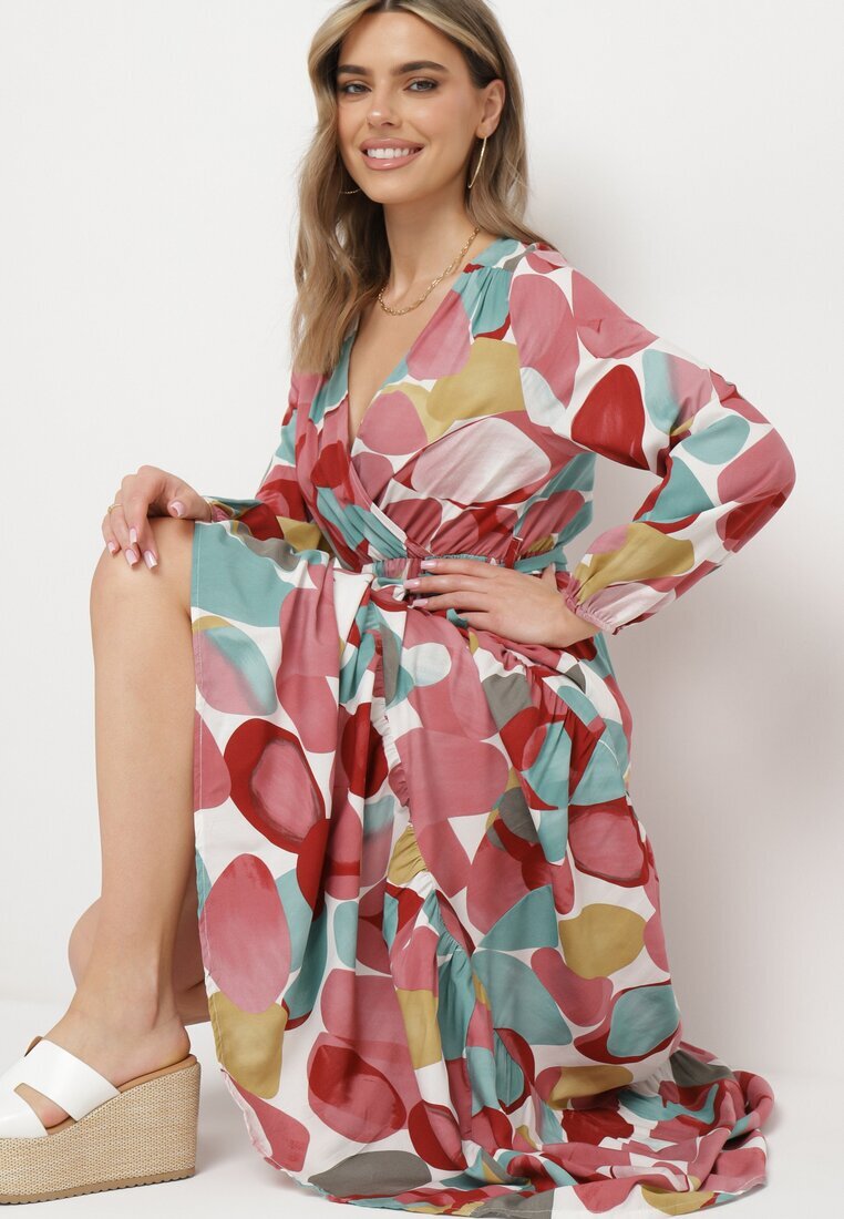 rosa Rochie roșie din viscoză cu elastic în talie și curea din material cu decolteu triunghiular Fumella