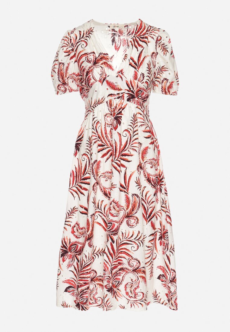 rosa Rochie Roșie Evazată cu decolteu în V decorată cu model floral Evilirae