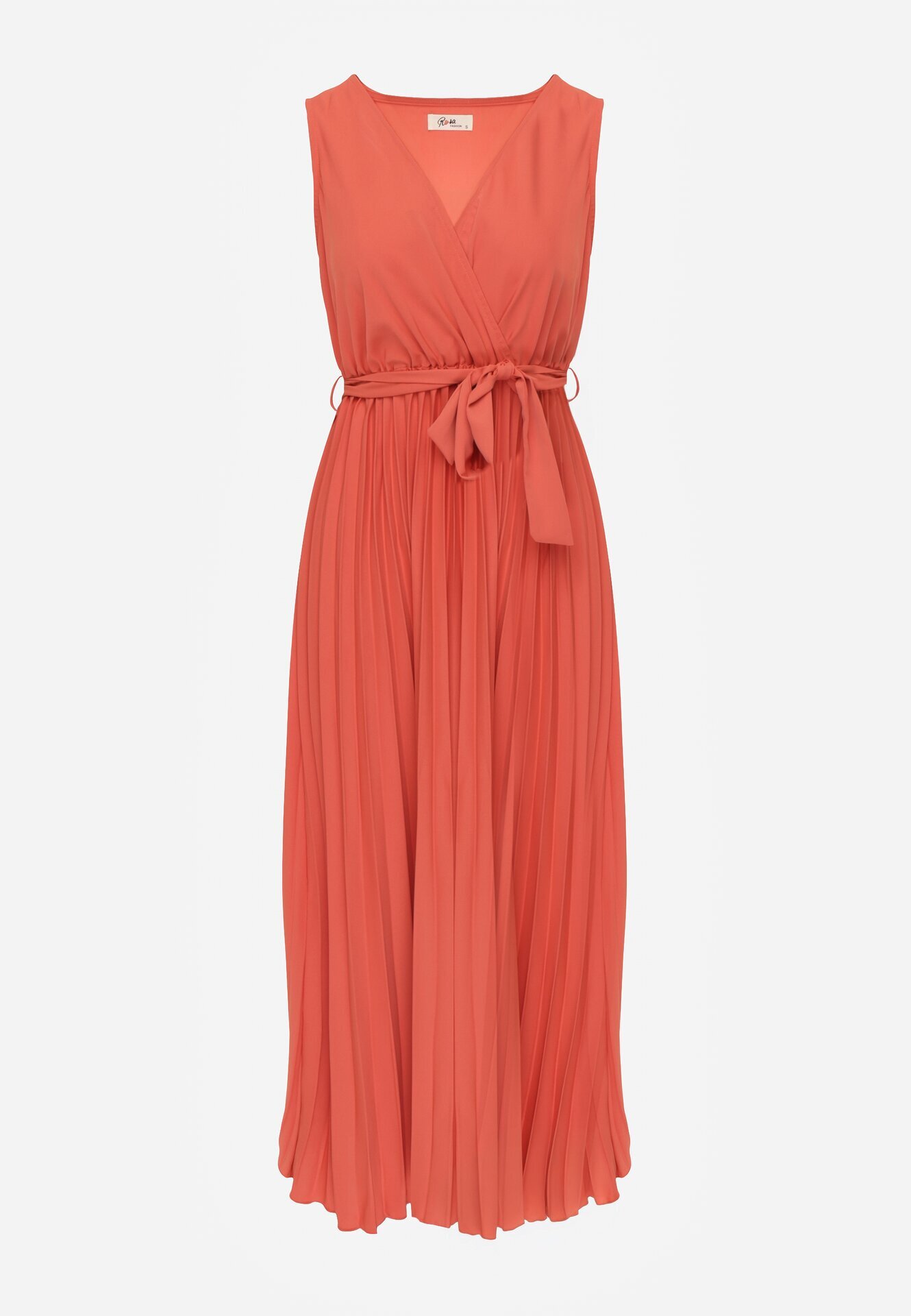 rosa Rochie Roșie Plisată Maxi cu elastic în talie și curea din material Biak