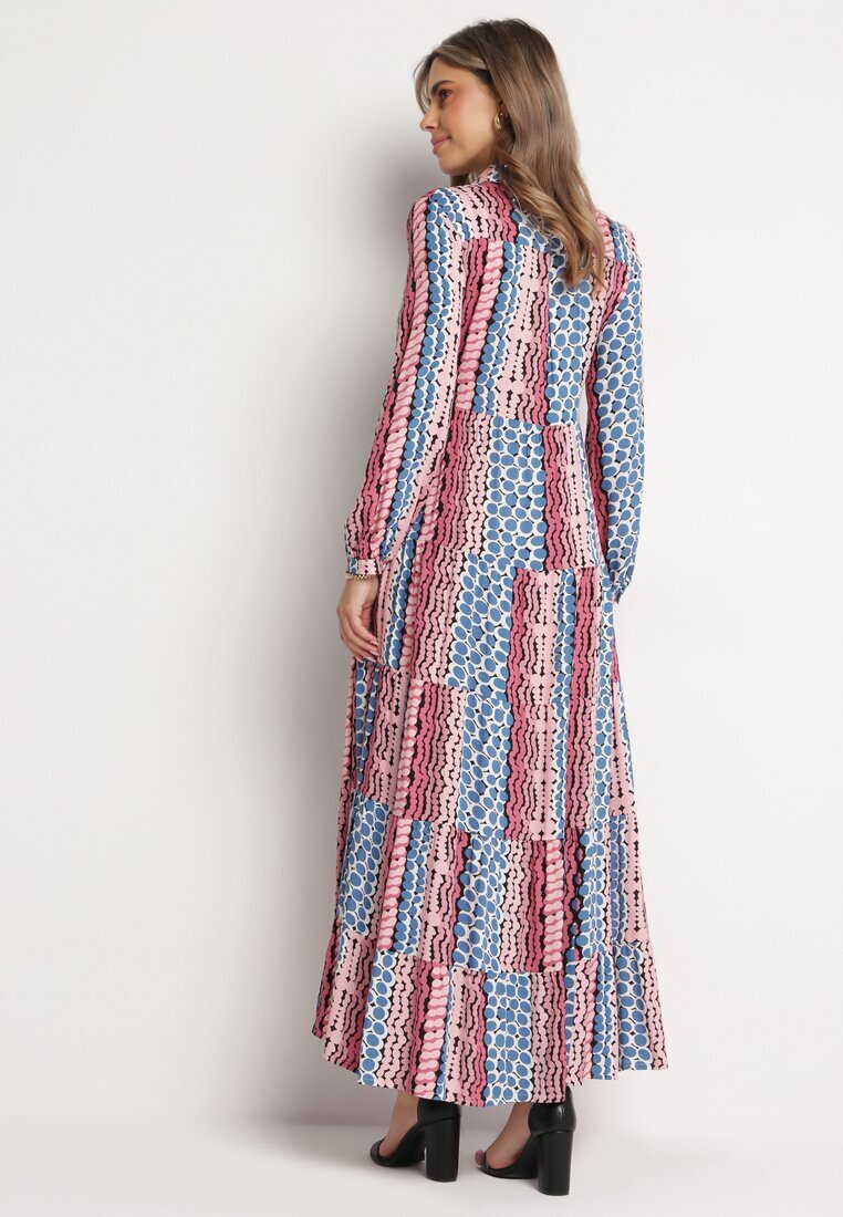 rosa Rochie tip cămașă Albastră-Roz Evazată Maxi Jayin