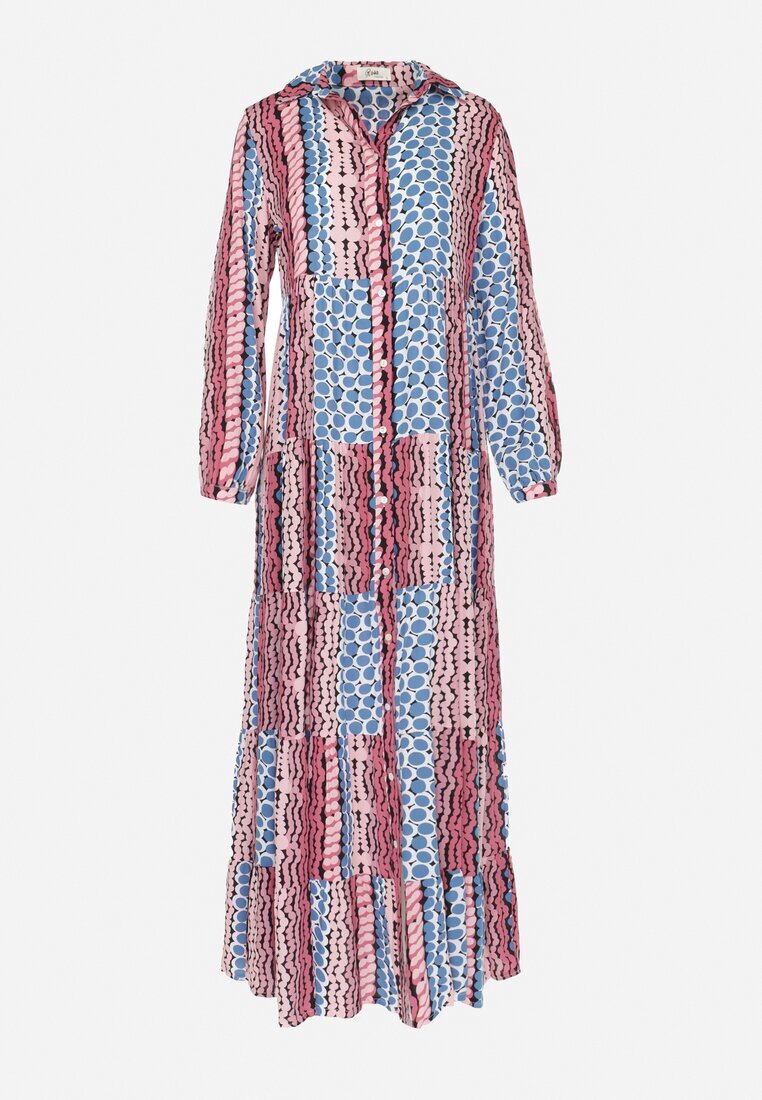 rosa Rochie tip cămașă Albastră-Roz Evazată Maxi Jayin