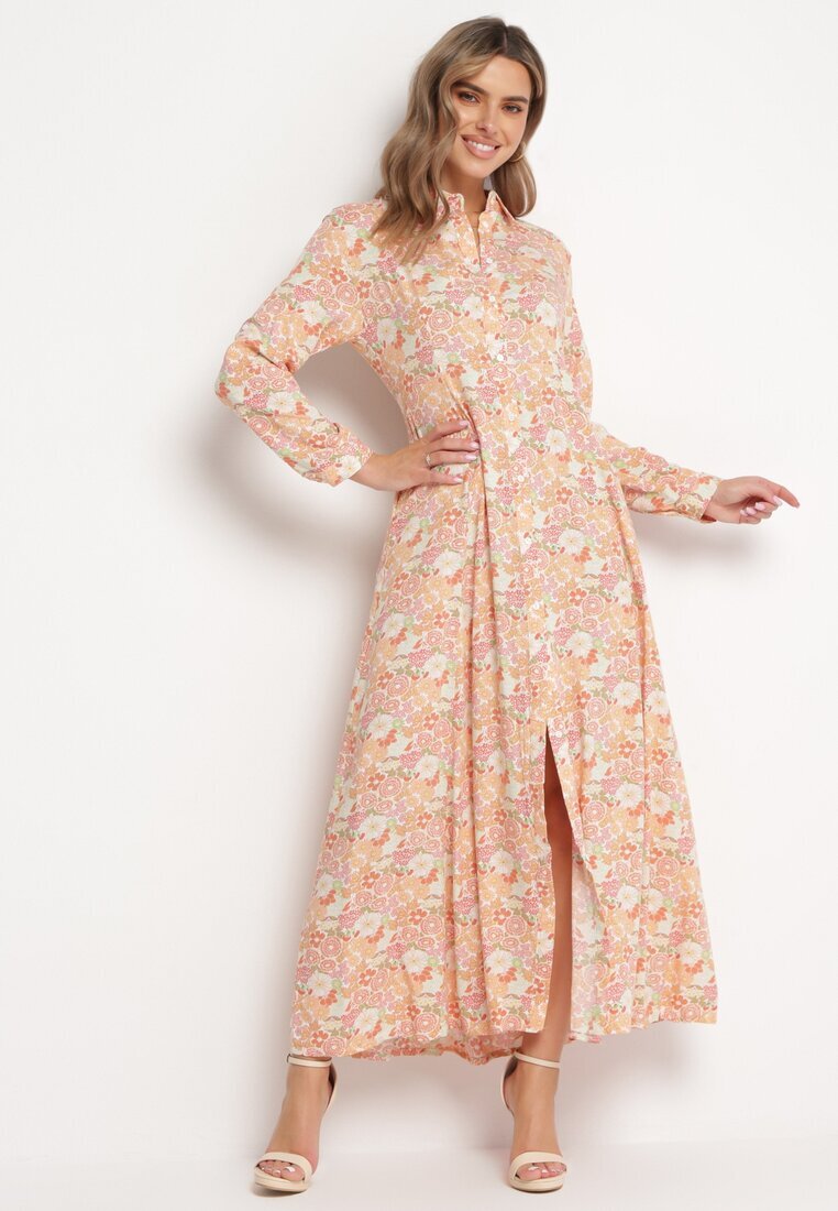 rosa Rochie tip cămașă Portocaliu-Albă Fabillus