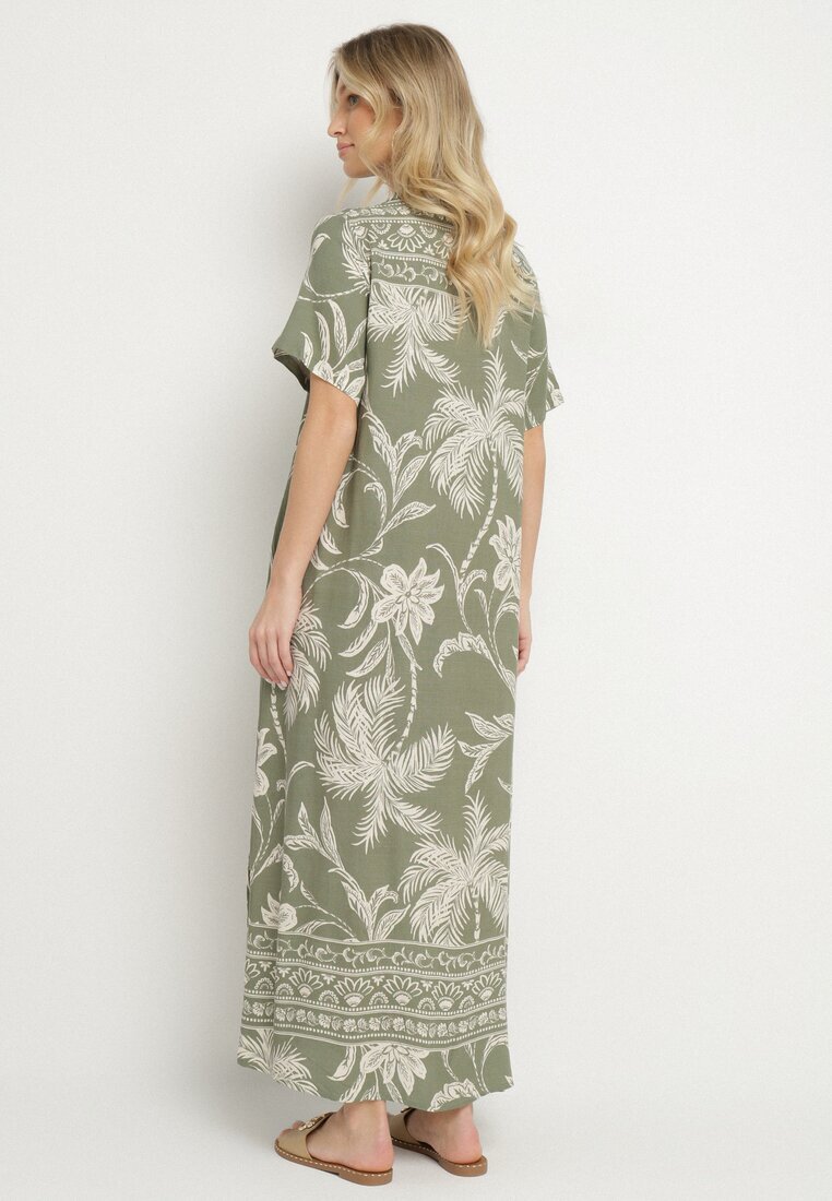 rosa Rochie tip cămașă verde închis din viscoză cu imprimeu floral cu buzunare Eramira