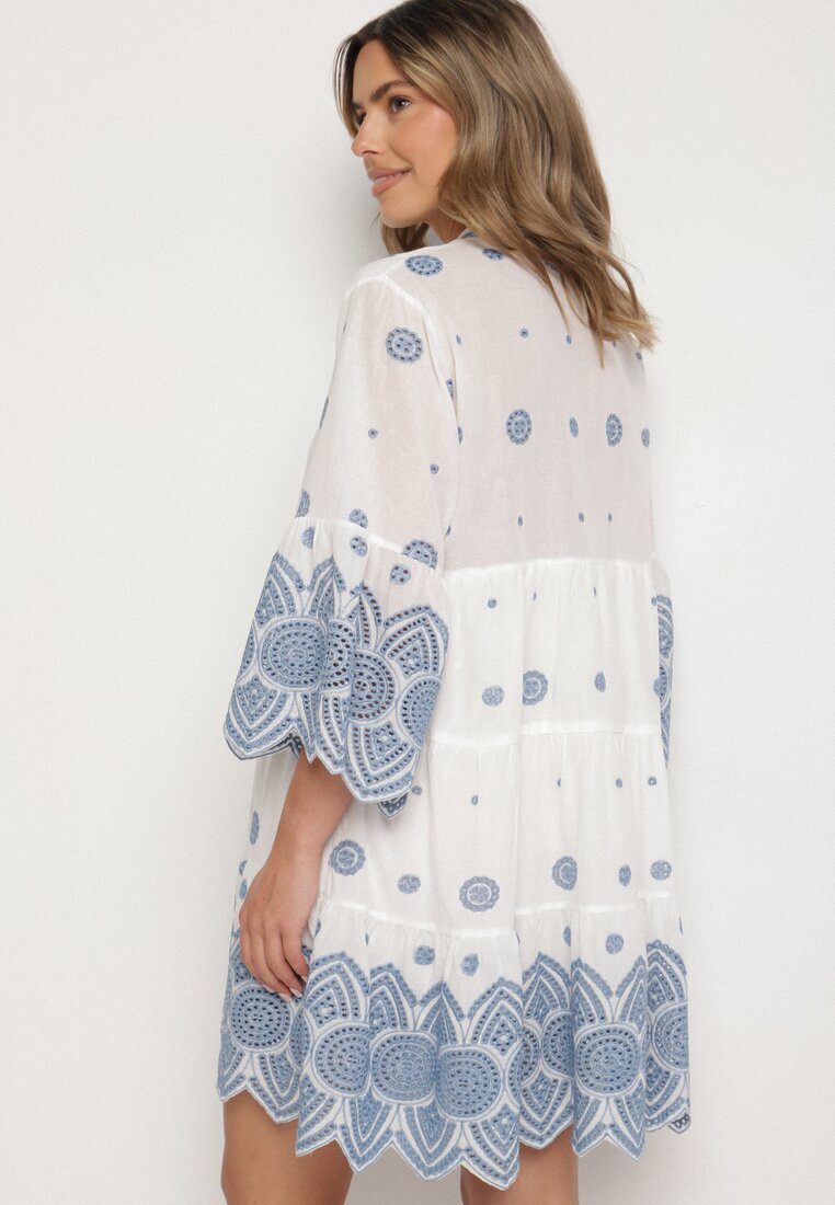 rosa Rochie tip cutie Albă Din bumbac cu model etno Rallea