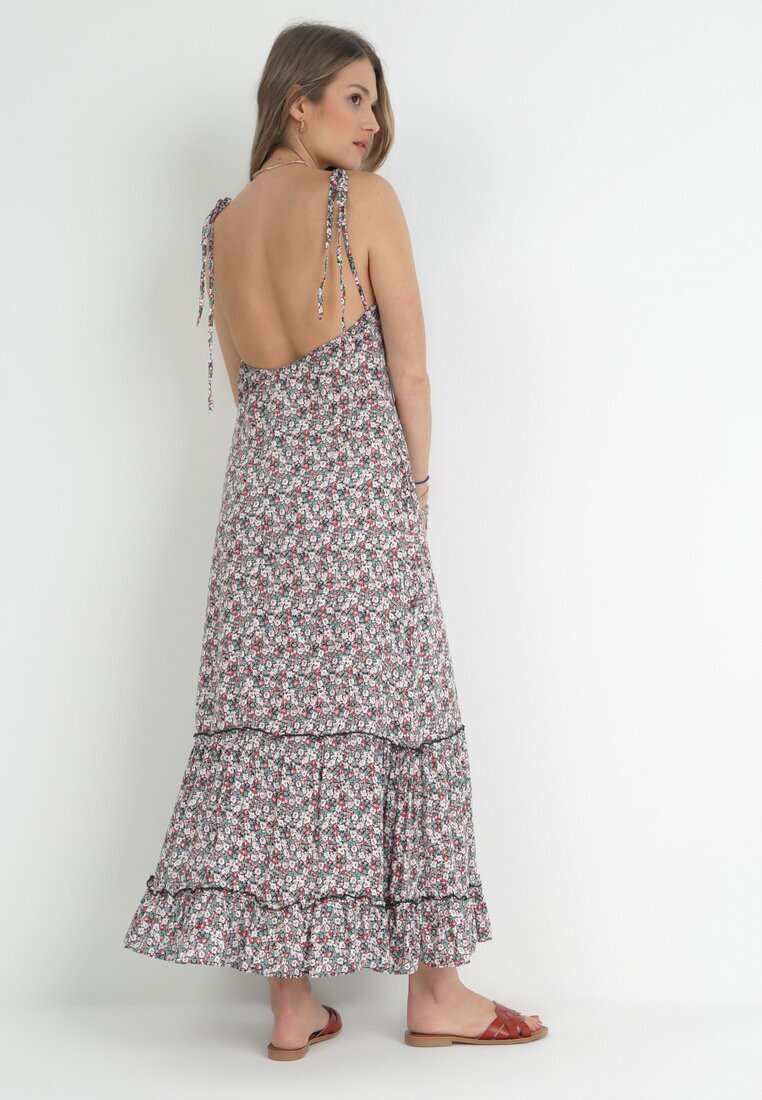 rosa Rochie Verde-Albă Cloș cu Bretele Legate și Spate Decupat Ratta