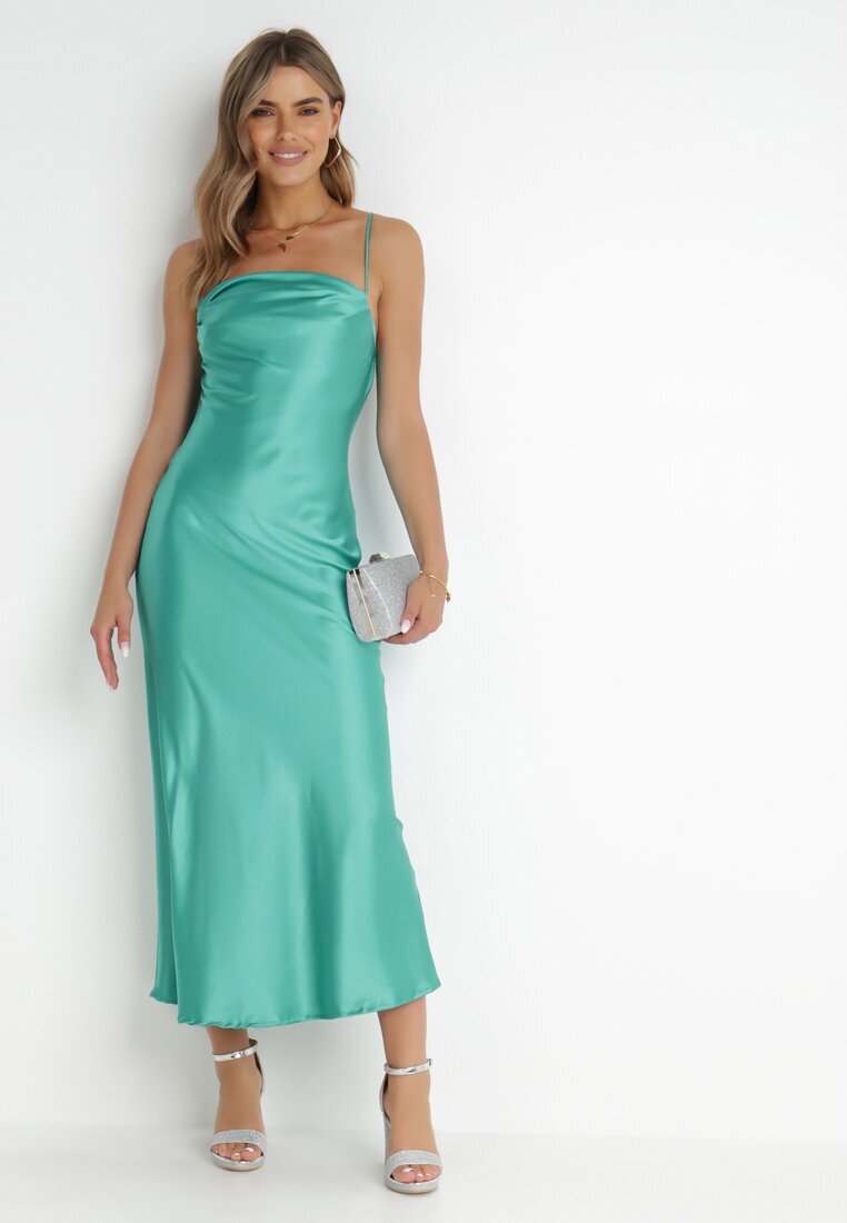 rosa Rochie Verde De Satin Chrentizo