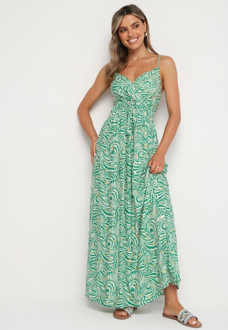 rosa Rochie Verde din bumbac cu bretele reglabile Risamasi