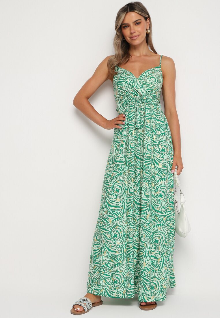 rosa Rochie Verde din bumbac cu bretele reglabile Risamasi