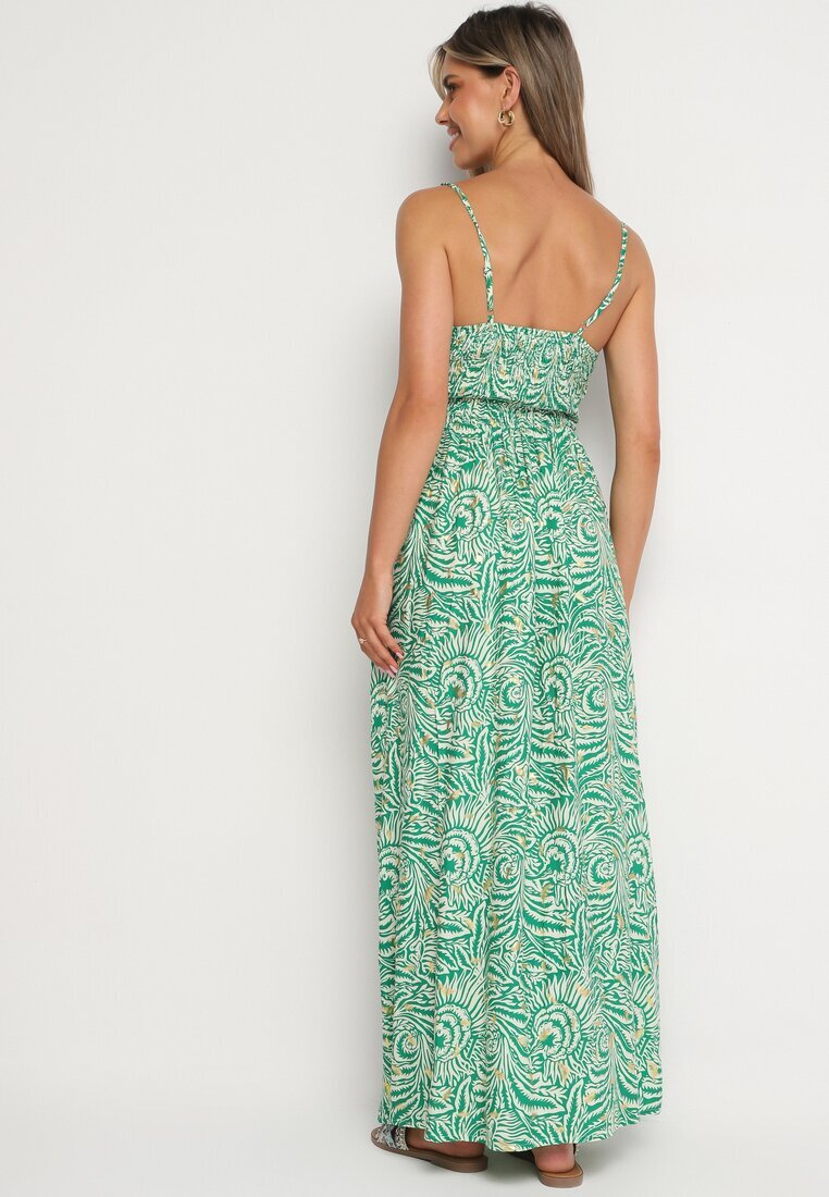 rosa Rochie Verde din bumbac cu bretele reglabile Risamasi