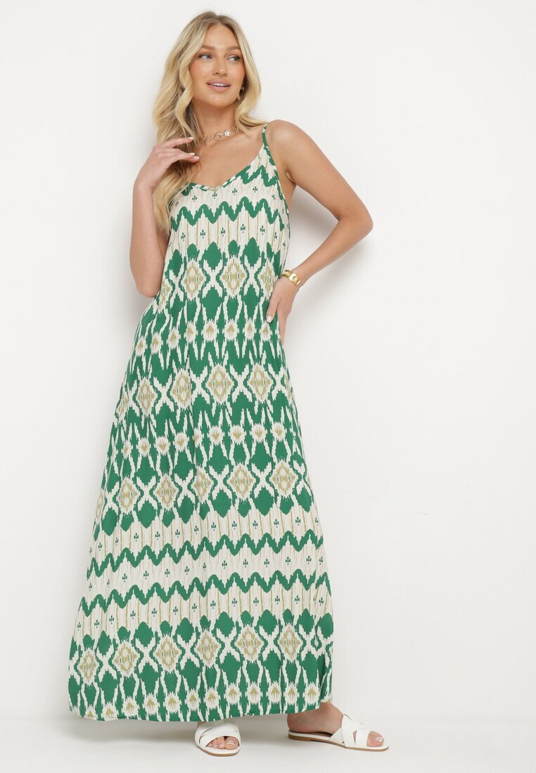 rosa Rochie Verde Din viscoză cu bretele reglabile cu model geometric Vididia