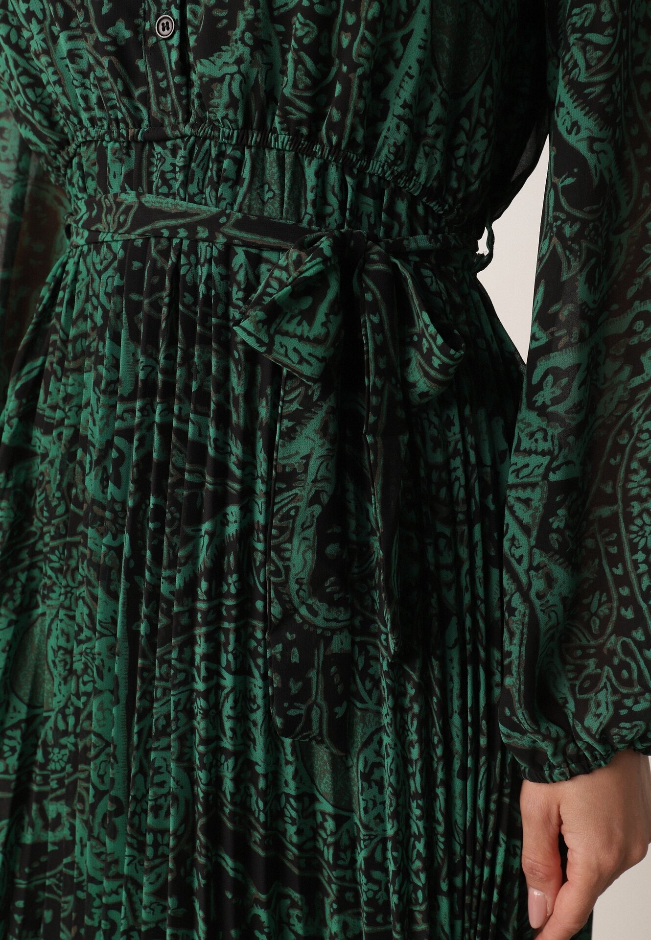 rosa Rochie Verde închis Evazată cu Cordon Legat Gylten