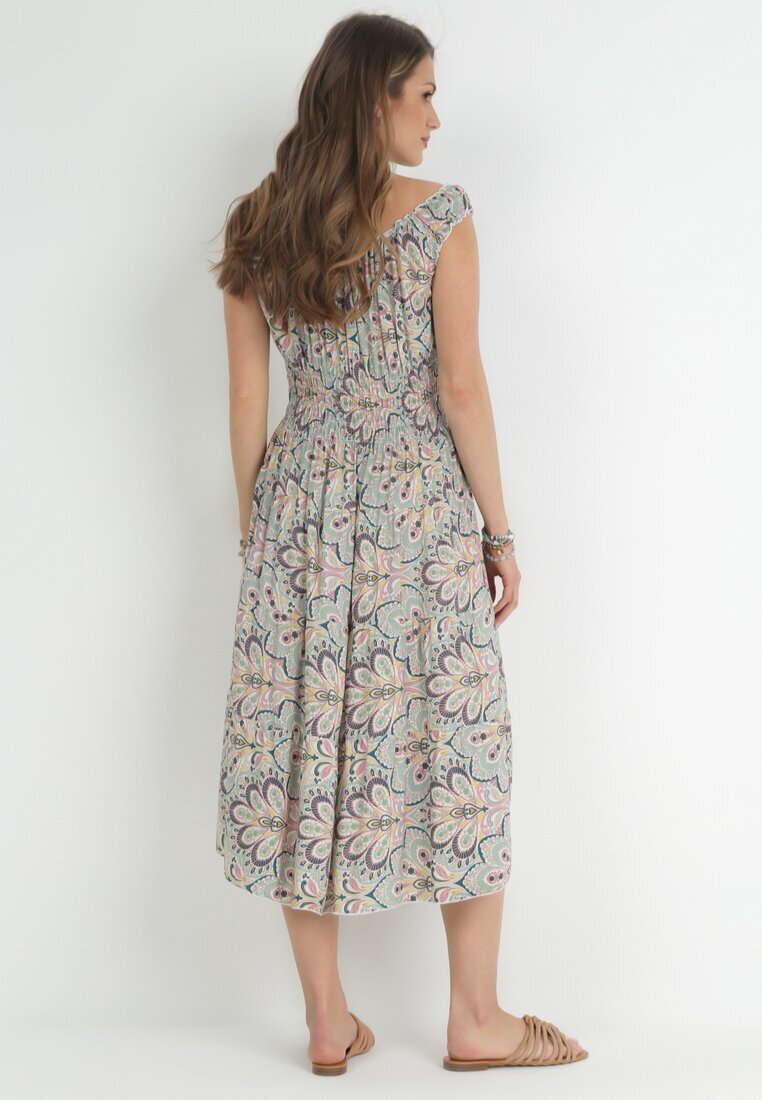 rosa Rochie Verde mentă-Roz Evazată Midi cu bretele late cu elastic în talie Anelanie