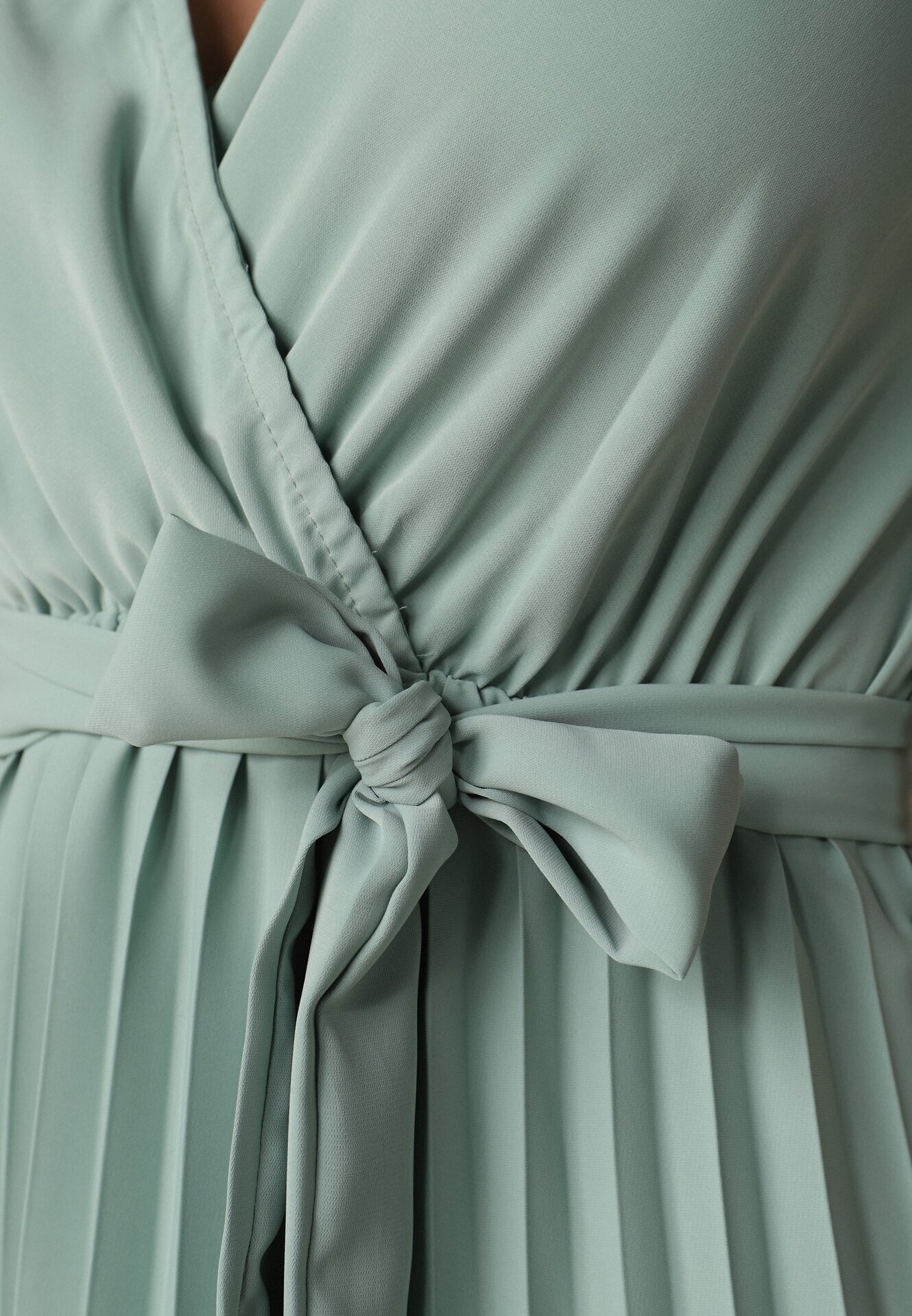 rosa Rochie Verde Plisată Maxi cu elastic în talie și cordon din material Biak