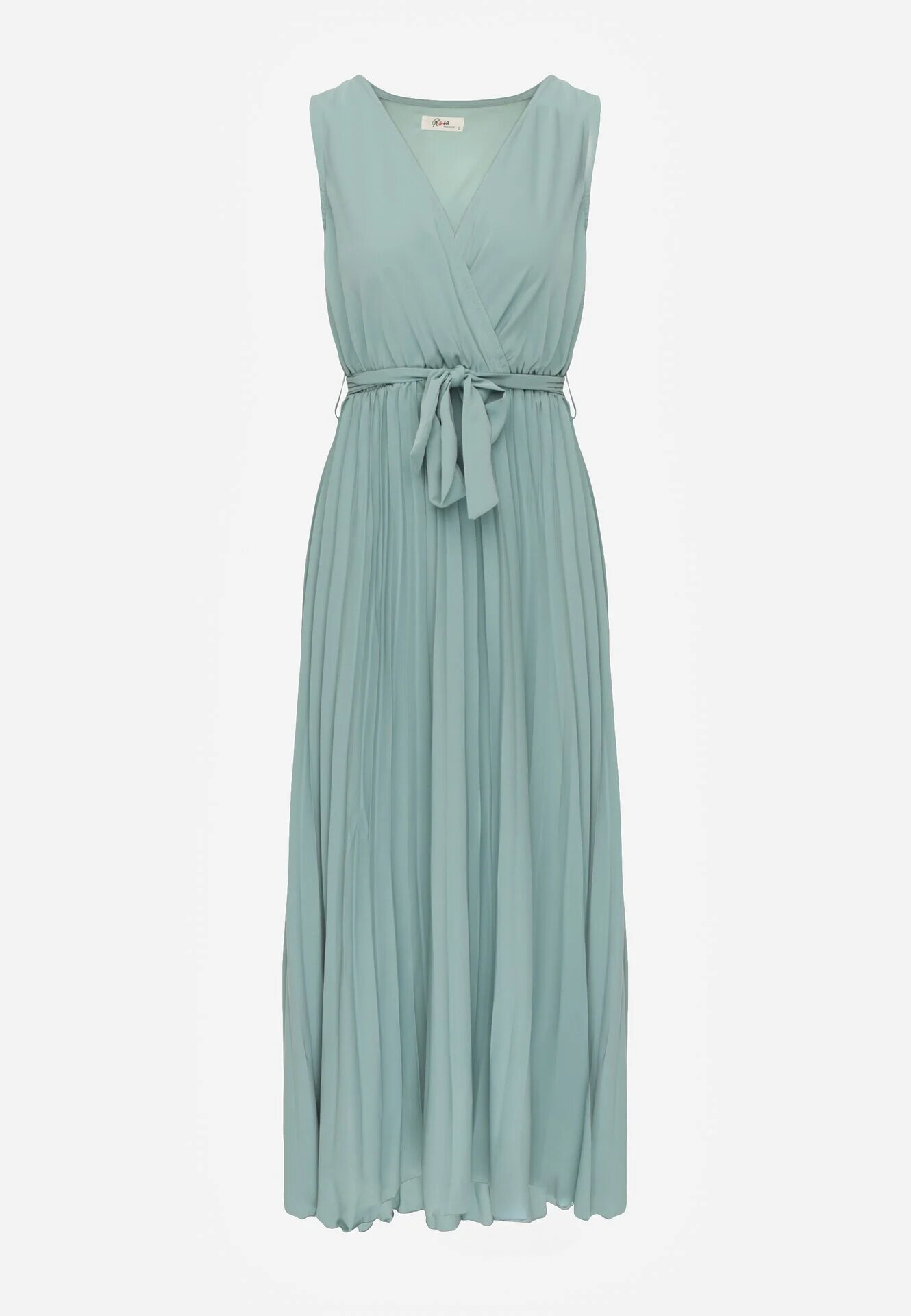 rosa Rochie Verde Plisată Maxi cu elastic în talie și cordon din material Biak