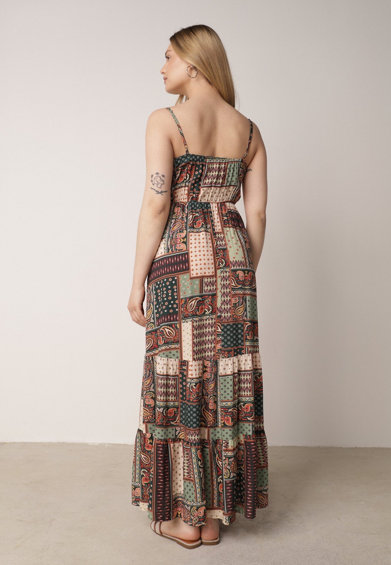 rosa Rochie Verde Tip Plic din Viscoză cu Imprimeu Tip Patchwork Hickey