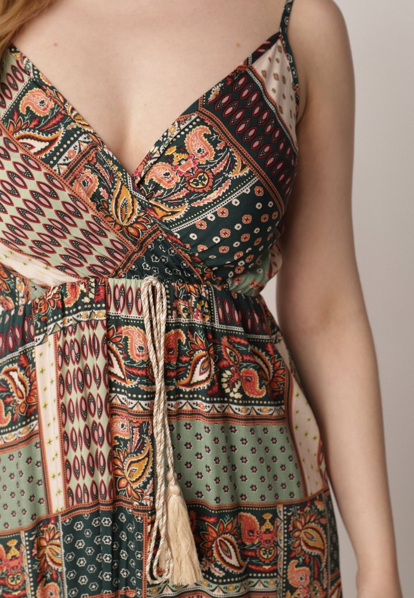rosa Rochie Verde Tip Plic din Viscoză cu Imprimeu Tip Patchwork Hickey