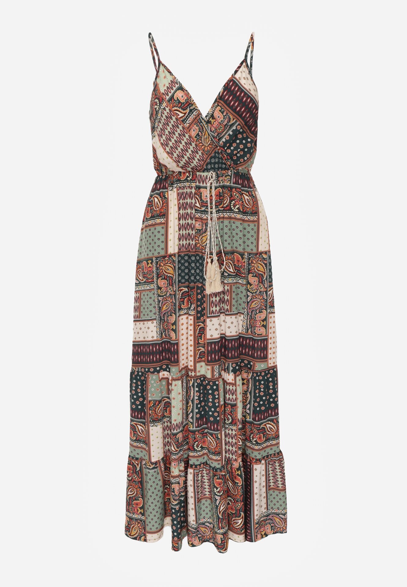 rosa Rochie Verde Tip Plic din Viscoză cu Imprimeu Tip Patchwork Hickey