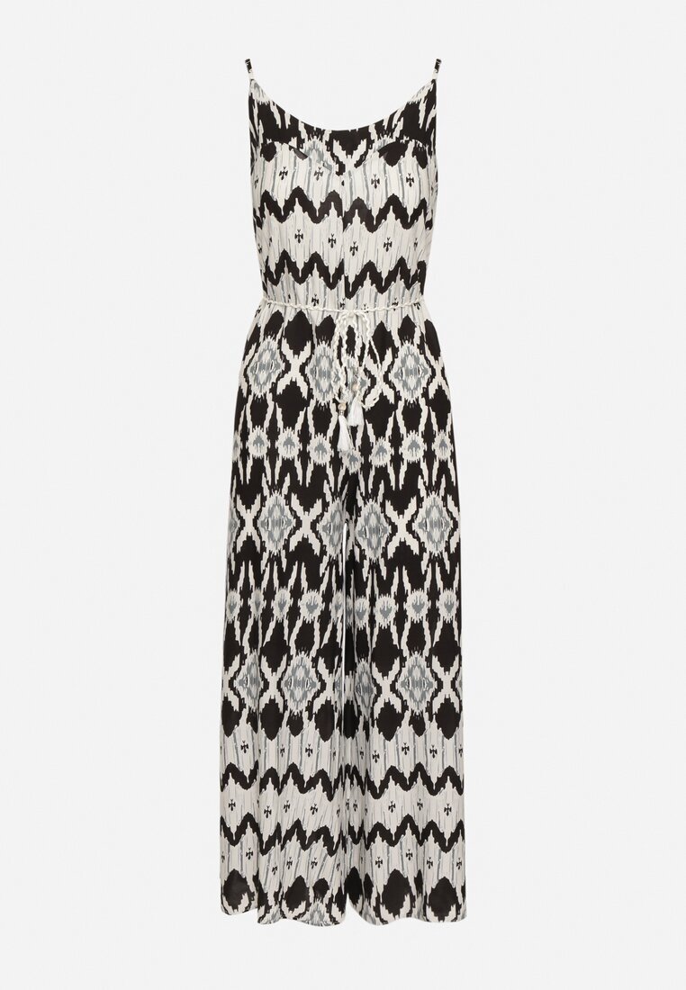 rosa Salopetă Negru-Alb din vâscoză cu bretele cu curea din material cu model geometric Vikie