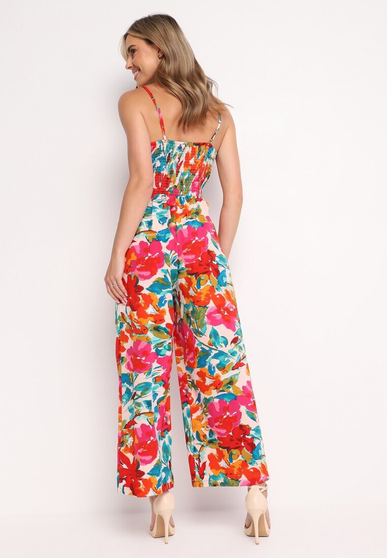 rosa Salopetă roșie de vară cu model floral Vekizo