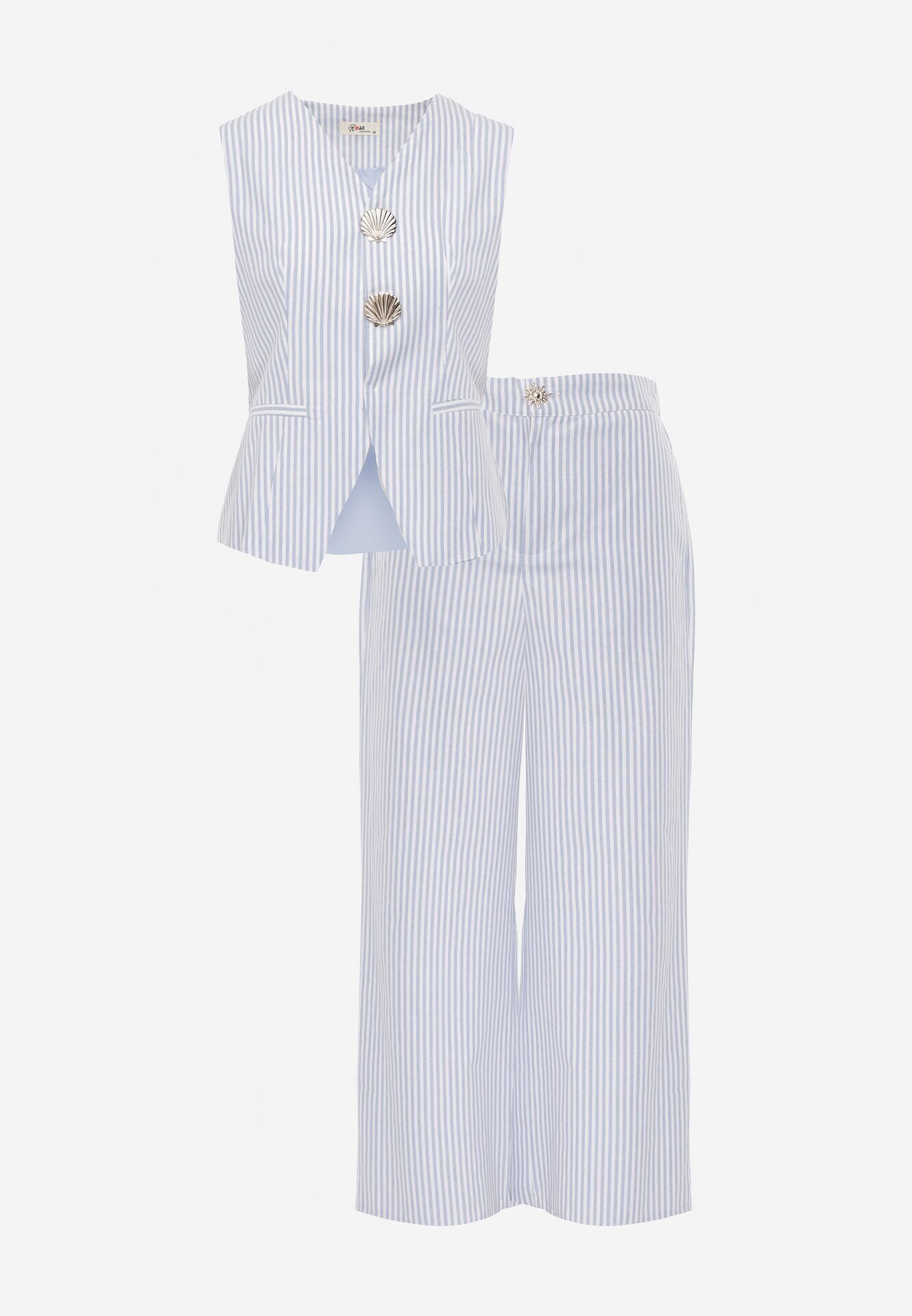 rosa Set din bumbac cu dungi vestă cu nasturi în formă de scoici și pantaloni Semaris Albastru