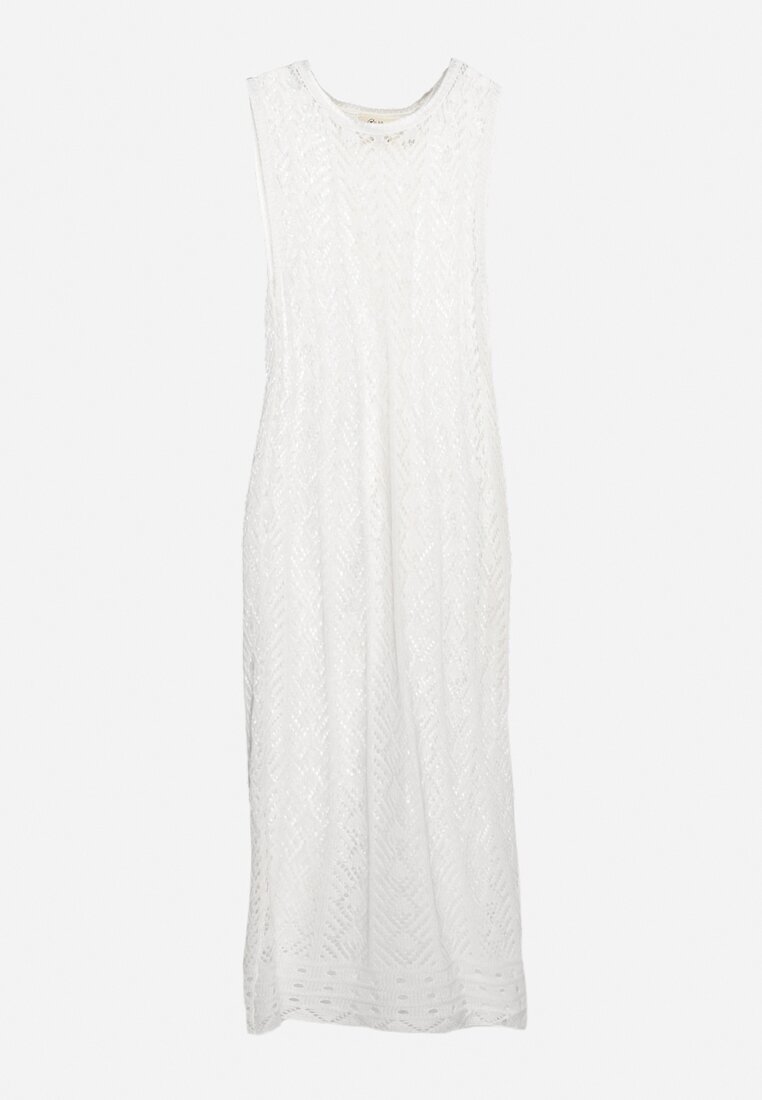 rosa Tunică Albă Ajurată Boho fără Mâneci Kimalia