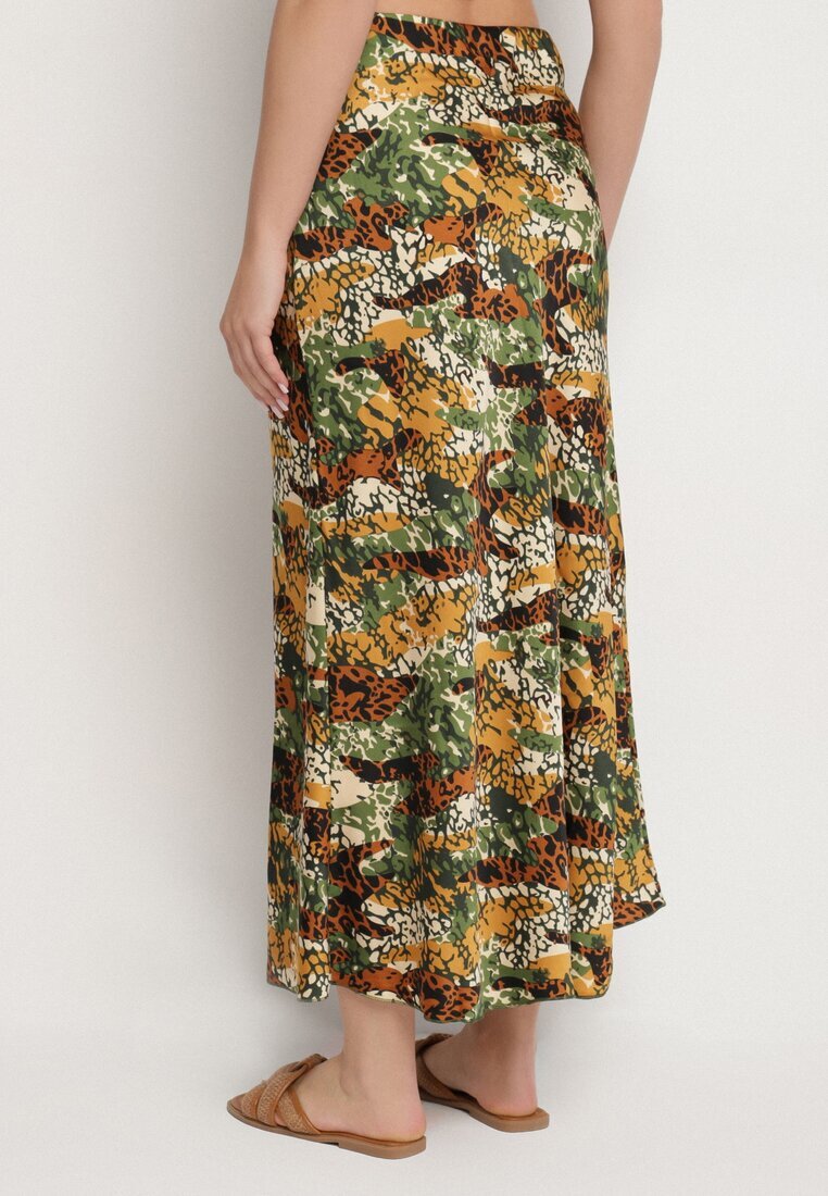 rosita Fustă Verde din Vascoză cu Talie Înaltă și Model Abstract Rinalisa