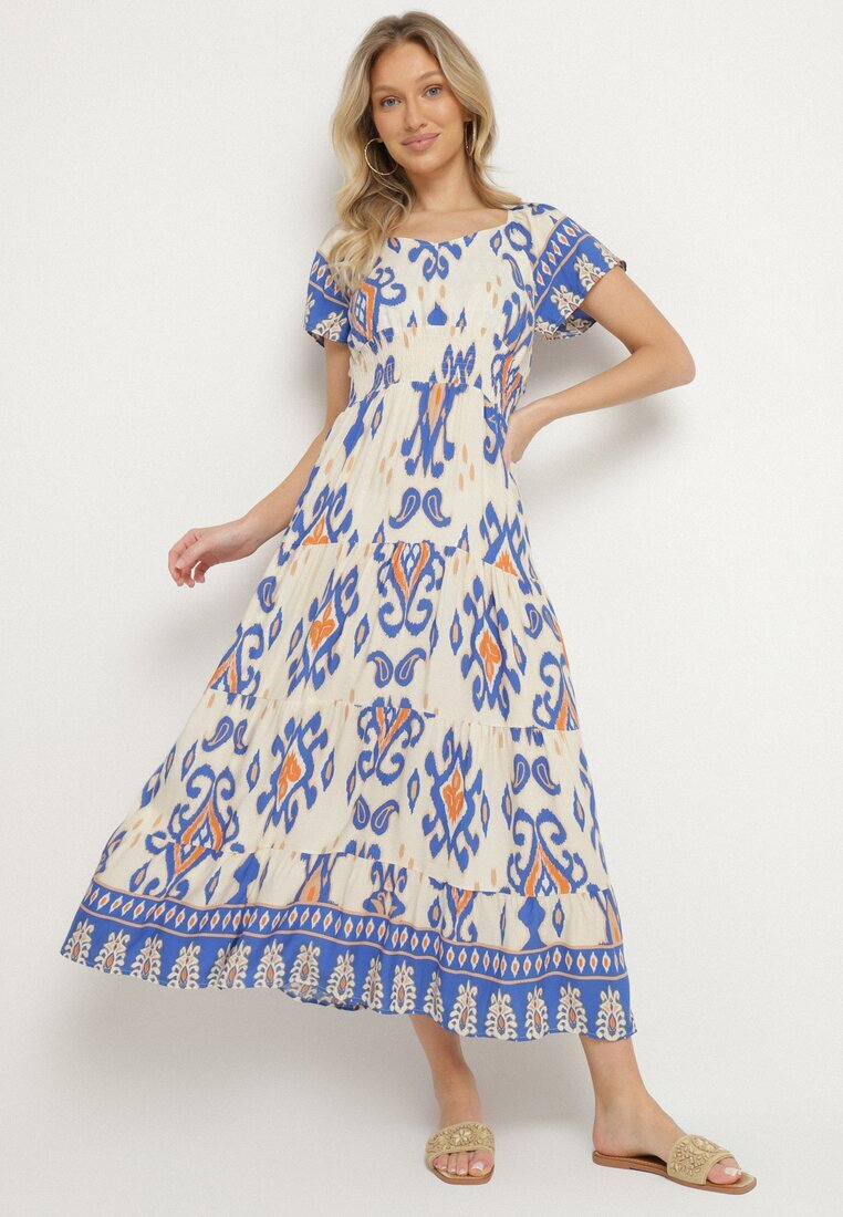 rosita Rochie Albastră Din Viscoză cu Model Geometric Cleanna