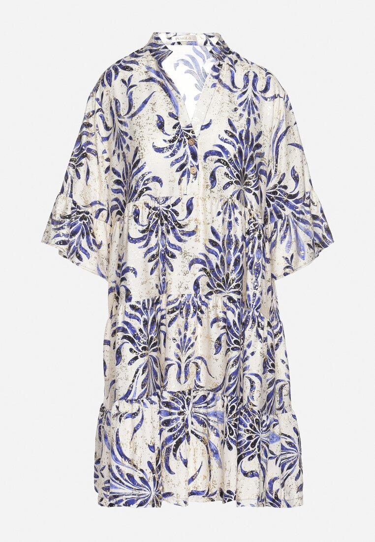 rosita Rochie Cloș Albastră cu In cu Imprimeu Metalic Filasenia