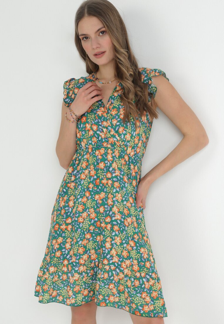 rosita Rochie verde cloș din viscoză cu imprimeu floral Evalis