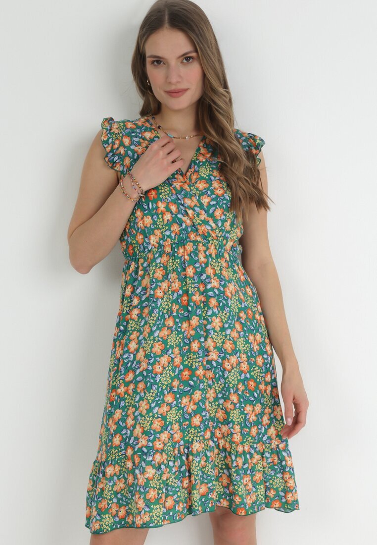rosita Rochie verde cloș din viscoză cu imprimeu floral Evalis