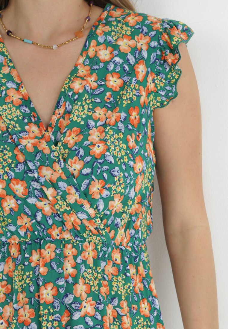 rosita Rochie verde cloș din viscoză cu imprimeu floral Evalis