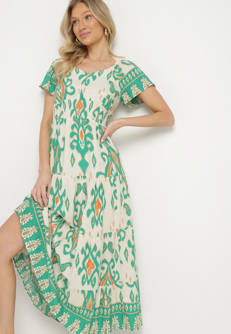 rosita Rochie Verde Viscoză cu Model Geometric Cleanna