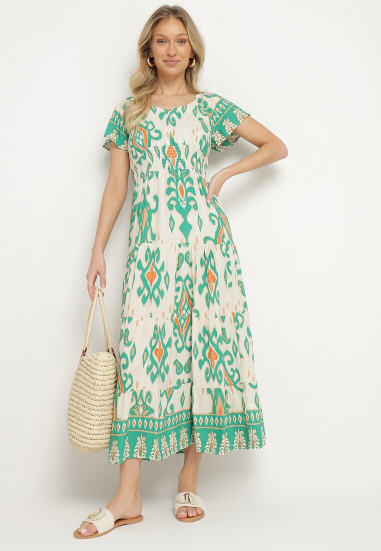 rosita Rochie Verde Viscoză cu Model Geometric Cleanna