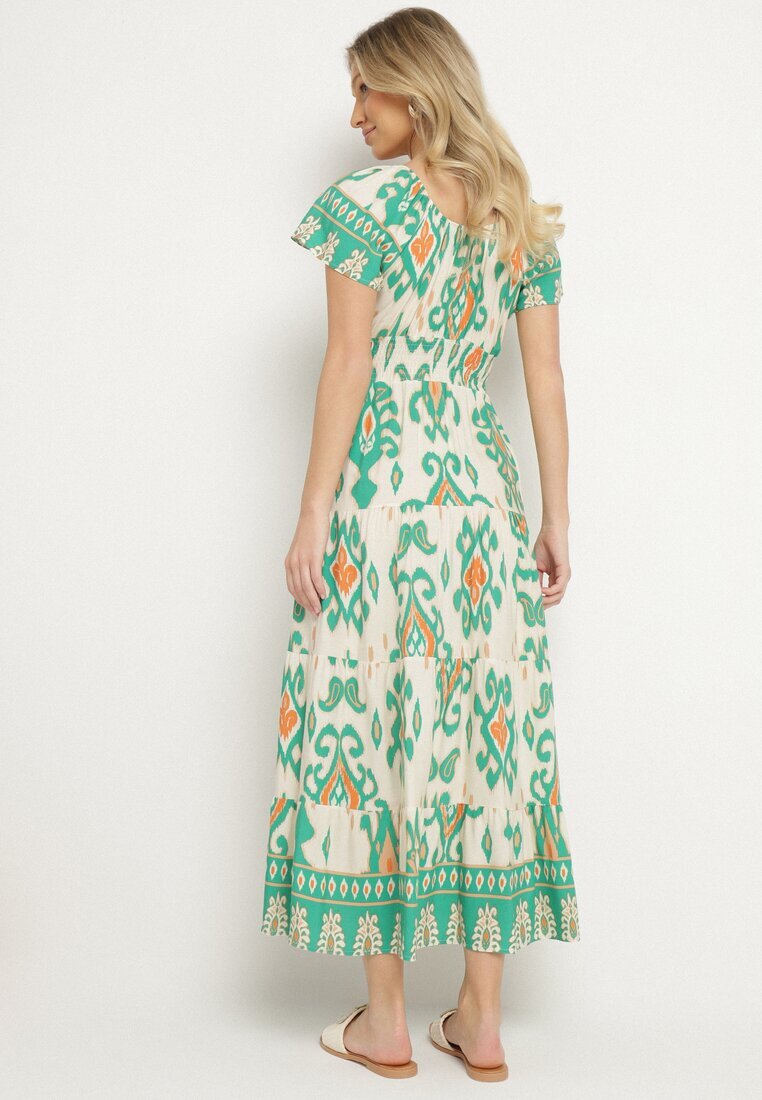 rosita Rochie Verde Viscoză cu Model Geometric Cleanna
