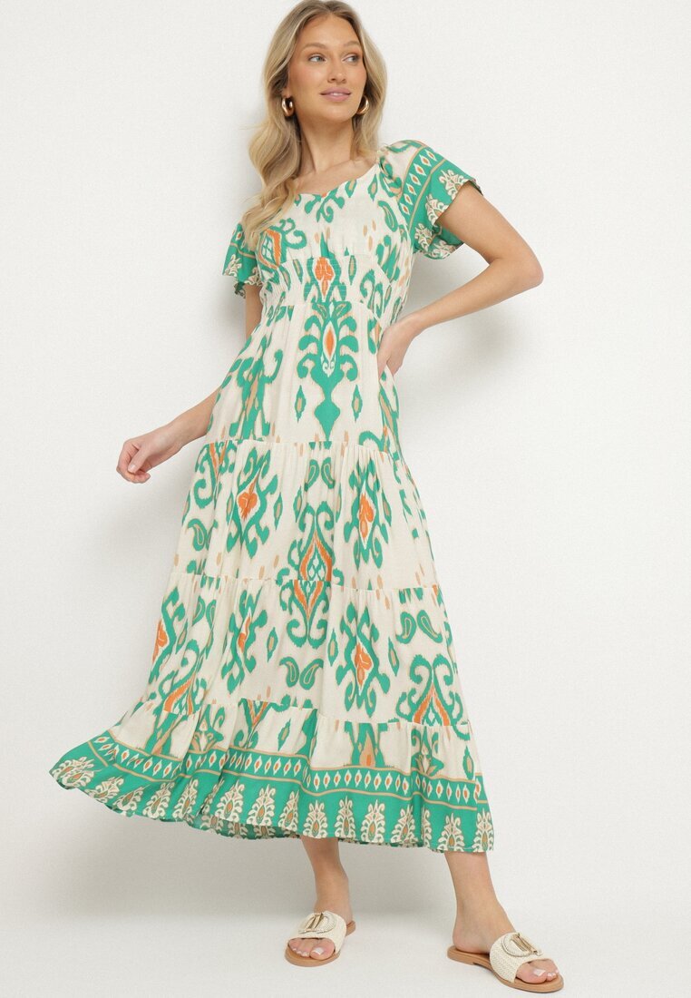 rosita Rochie Verde Viscoză cu Model Geometric Cleanna