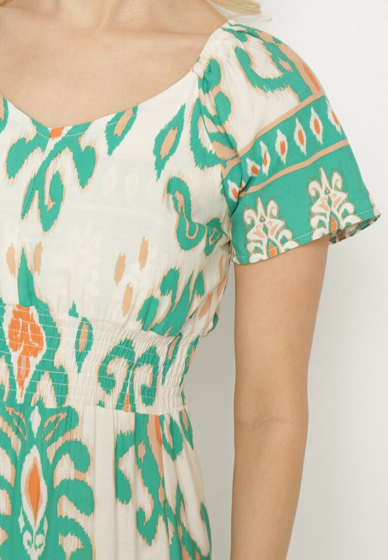 rosita Rochie Verde Viscoză cu Model Geometric Cleanna