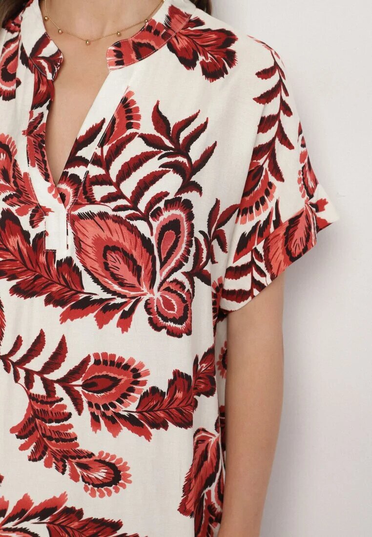 rosita Rochie vișinie dreaptă cu buzunare cu vâscoză și in cu imprimeu floral Boho Natundelia