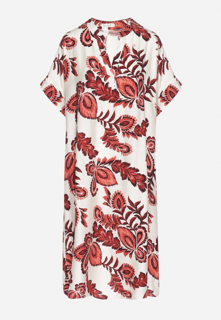 rosita Rochie vișinie dreaptă cu buzunare cu vâscoză și in cu imprimeu floral Boho Natundelia