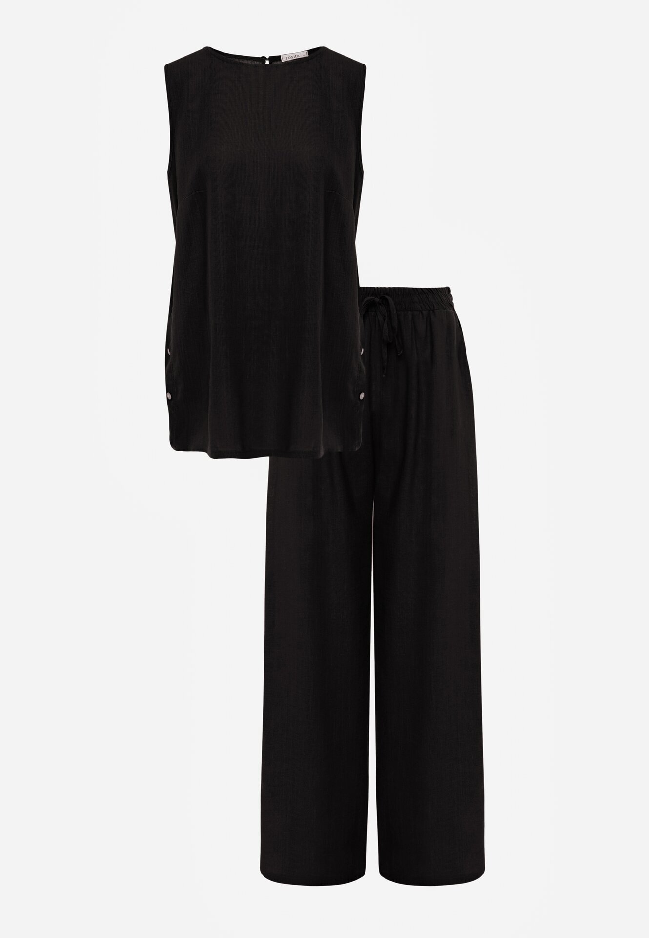 rosita Set minimalist din vâscoză și in bluză fără mâneci și pantaloni Lareia Negru