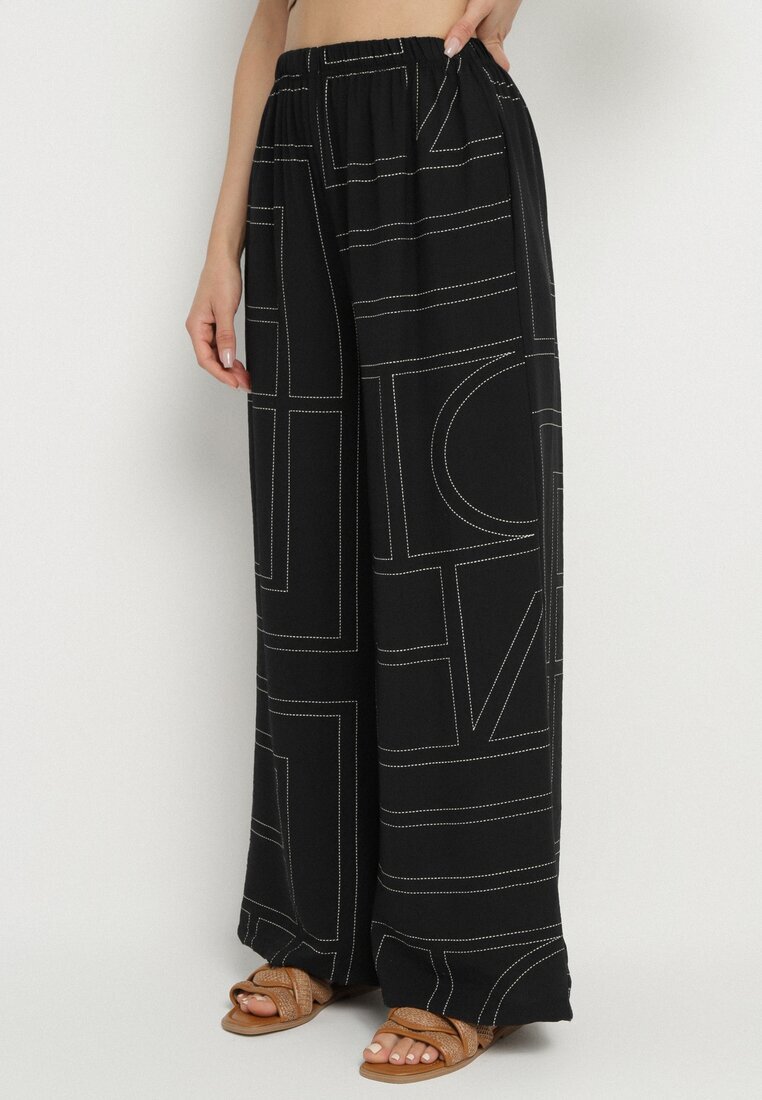rosita Set Negru cu In și Vâscoză Cămașă și Pantaloni cu Model Geometric Fevoline