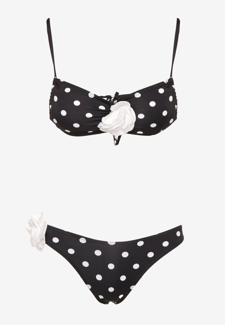rosse line Bikini Alb-Negru cu Buline Sutien și slip cu Aplicații Florale Moritia