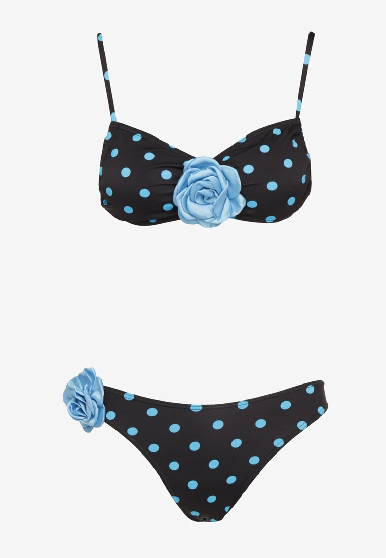 rosse line Bikini Albastru-Negru cu Buline Sutien și Chiloți Figi cu Aplicații Florale Moritia