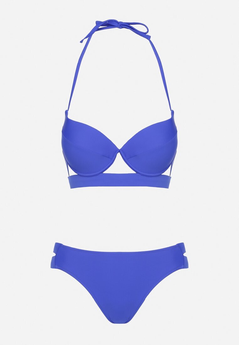 rosse line Bikini Albastru Sutien și Chiloți Tip Slip Decorat cu Decupaje Kinlira