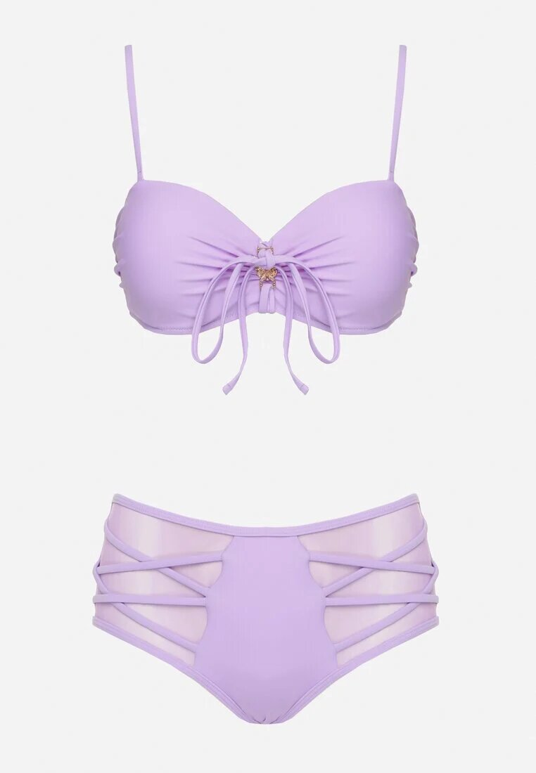 rosse line Bikini Mov Sutien și Chiloți tip Figi cu Talie Înaltă Decorat cu Plasă Kinetia