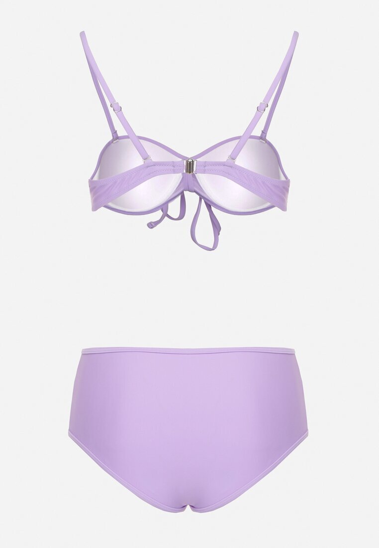 rosse line Bikini Mov Sutien și Chiloți tip Figi cu Talie Înaltă Decorat cu Plasă Kinetia