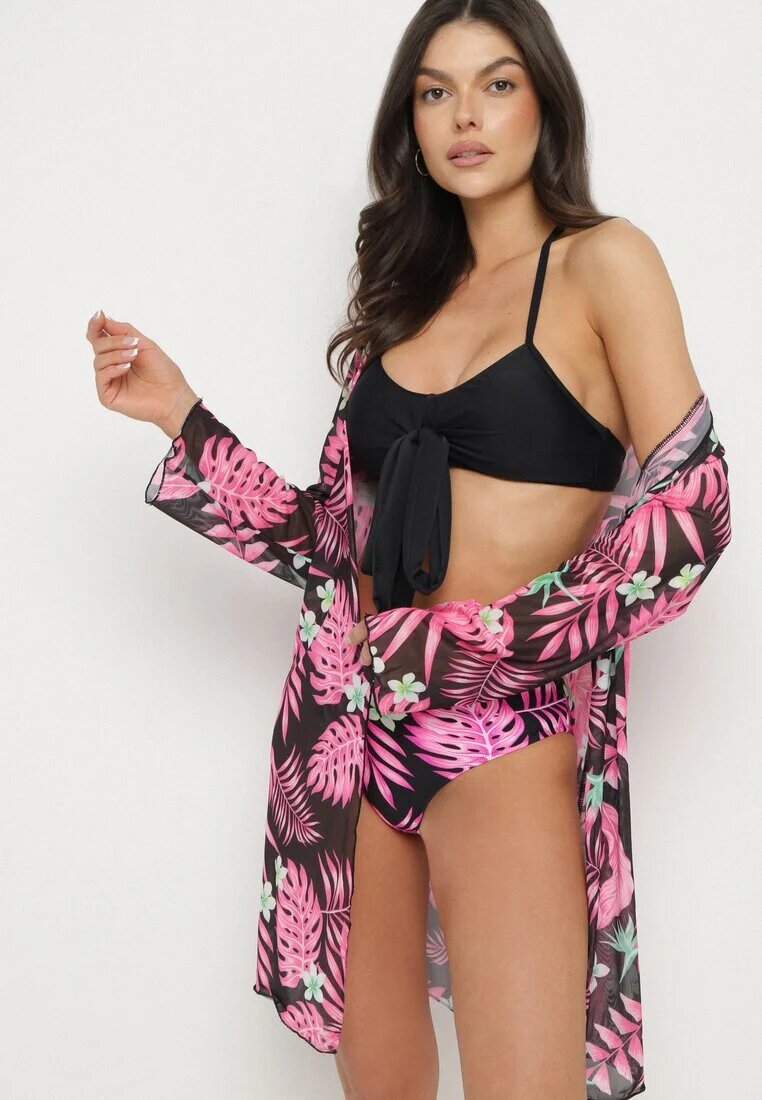 rosse line Bikini Negru și Roz Sutien cu legături și Chiloți clasici cu Acoperire suplimentară din plasă Zareliah
