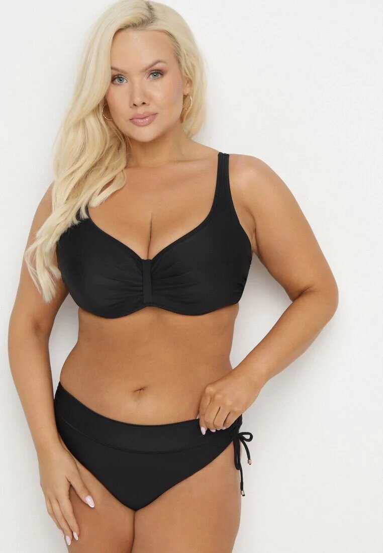 rosse line Bikini negru Sutien cu încrețituri și Chiloți figi cu șnururi Sarimine