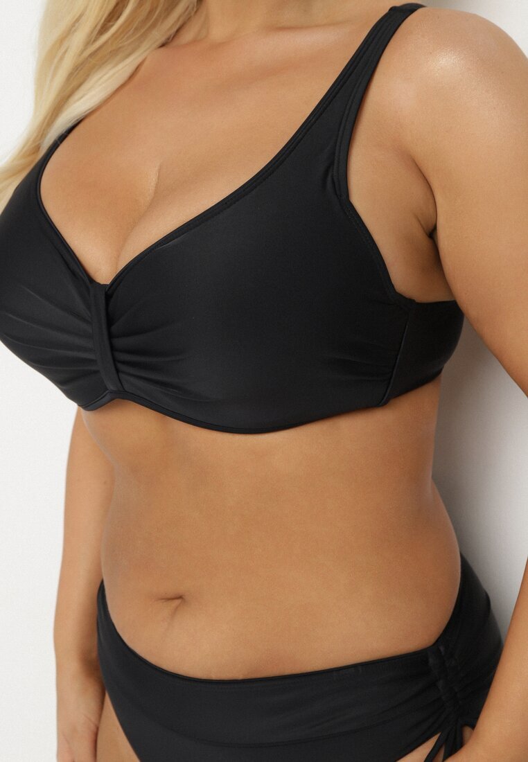 rosse line Bikini negru Sutien cu încrețituri și Chiloți figi cu șnururi Sarimine
