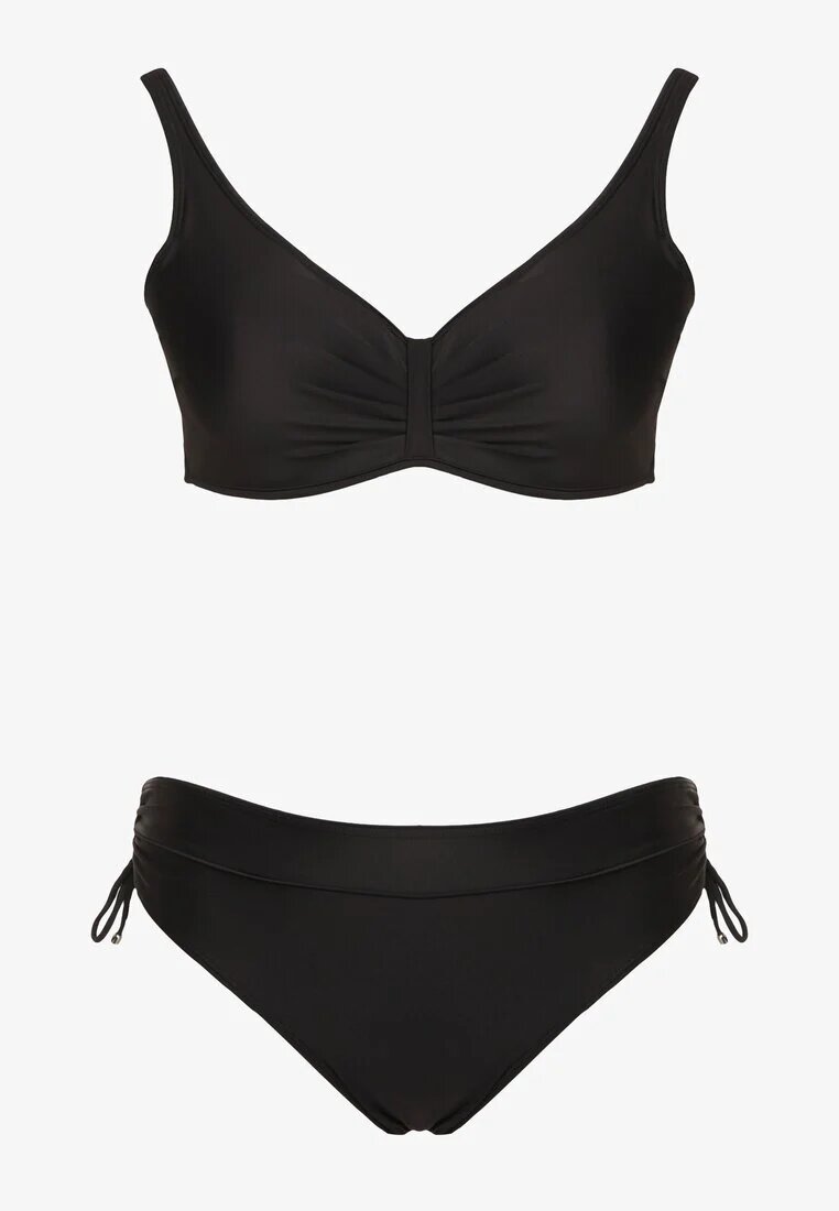 rosse line Bikini negru Sutien cu încrețituri și Chiloți figi cu șnururi Sarimine