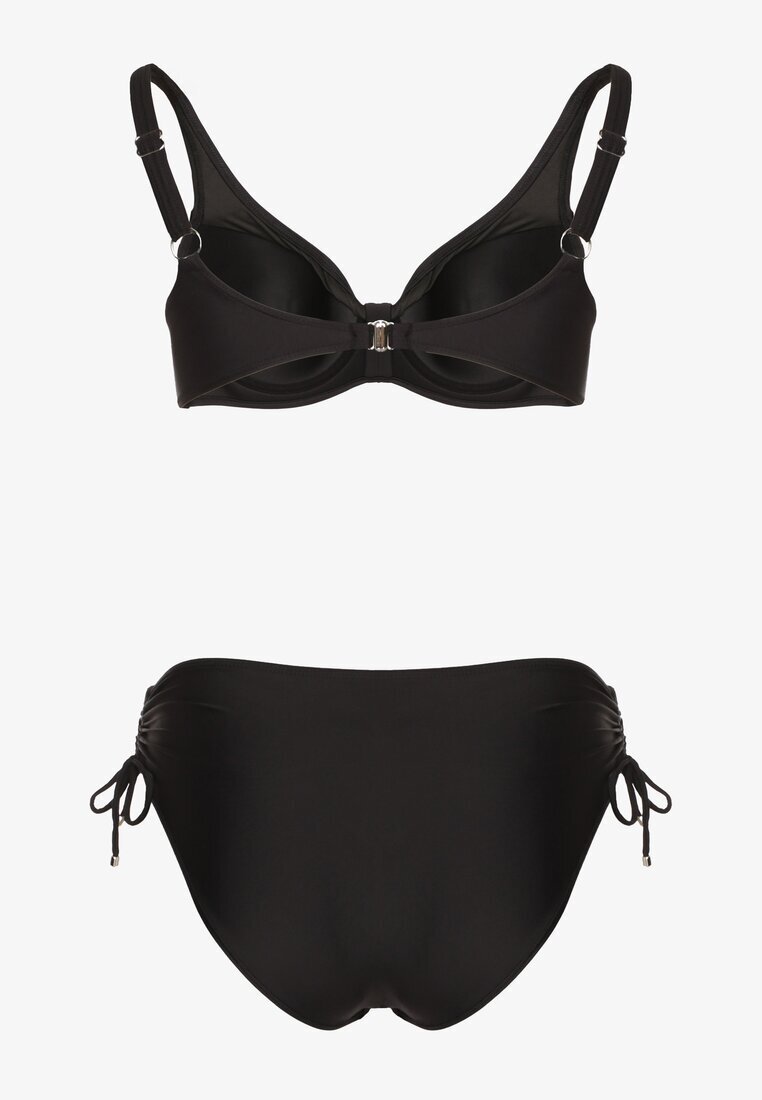 rosse line Bikini negru Sutien cu încrețituri și Chiloți figi cu șnururi Sarimine